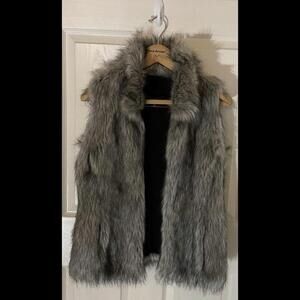 White House Black Market WHBM Faux Fur Vest Gray Brown Womens Size Large M